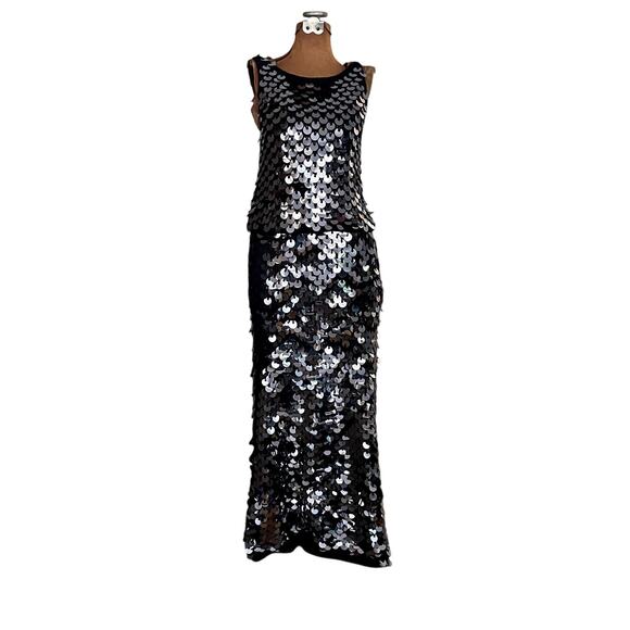 Joan Vass Sz S Knit Sequin 2 Piece Dress Black Wool Glam Party Knitted Dramatic - Picture 3 of 16